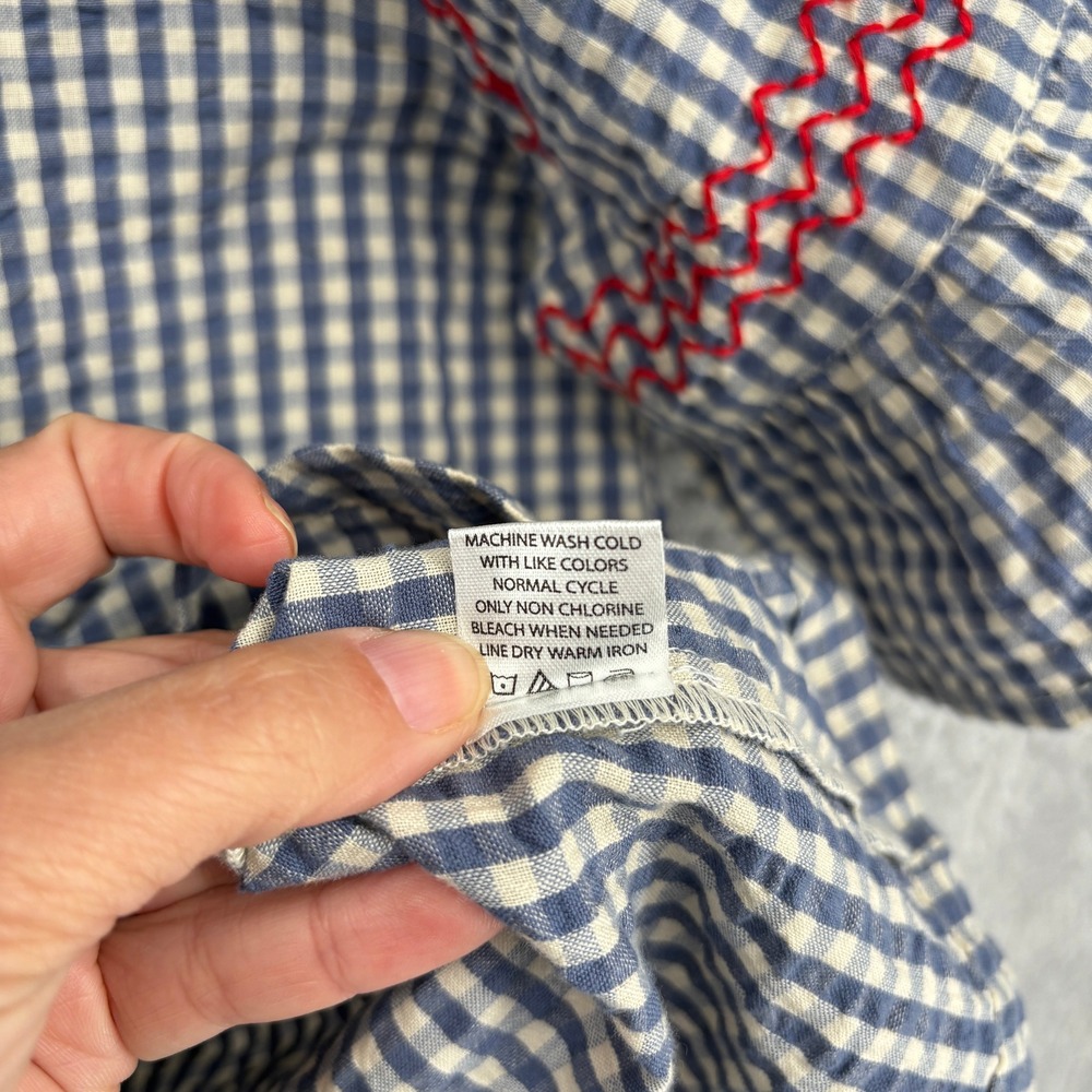 Tuckernuck Beach Cassis Prism Embroidered Gingham Top Size L Navy Blue White Red - Picture 7 of 8